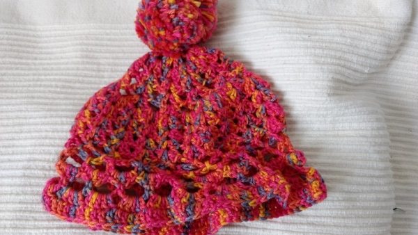 Bommelmütze Sommer pink Regenbogen